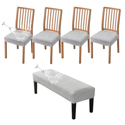 CRFATOP Waterproof Dining Room Chairs Seat Covers Set of 4 with Stretch Bench Slipcover Jacquard Kitchen Chair Slipcover Washable Seat Cushion Slipcover for Hotel Banquet Wedding Party, Light Grey - color: 03 Jacquard Light Grey
