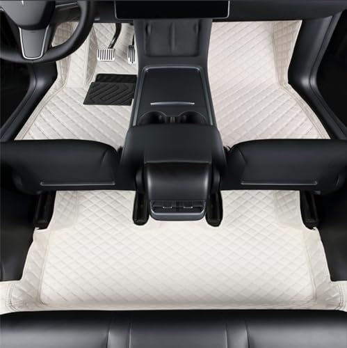 Compatible with Tesla Model Y 2026 Juniper (NOT Standard) Floor Mats (5-Seater) - Premium Full Coverage All-Weather Leather Car Mats 100% FIT (White, Front & Rear Set) - color: White, size: 2026 Juniper Floor Mat