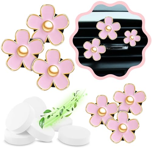 6 Pieces Daisy Car Decoration Flower Air Vent Clip Air Conditioning Outlet Clip Car Air Freshener Clip Car Interior Decor Charm Colorful Interior Accessories for Girls Women - color: Light Pink