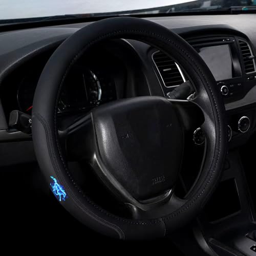 Custom-fit Steering Wheel Cover, Premium Leather Car Cover, Non-Slip, Breathable Blue Horse - color: coverblue