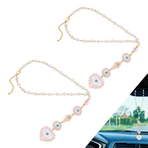 NBEADS 2 Pcs Evil Eye Car Hanging Ornament, Heart Evil Eye Charms for Rear View Mirror Turkish Eye Beaded Car Accessories for Car Decoration Wedding Party Christmas Favors Gift, Pink - color: Pink