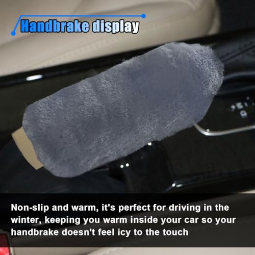 2PCS Plush Car Gear Shift Knob Cover & Handbrake Cover, Soft Fluffy Shift Knob Brake Handle Protector, Universal Car Interior Accessories (Gray) - color: Gray