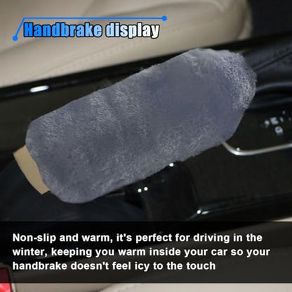 2PCS Plush Car Gear Shift Knob Cover & Handbrake Cover, Soft Fluffy Shift Knob Brake Handle Protector, Universal Car Interior Accessories (Gray) - color: Gray
