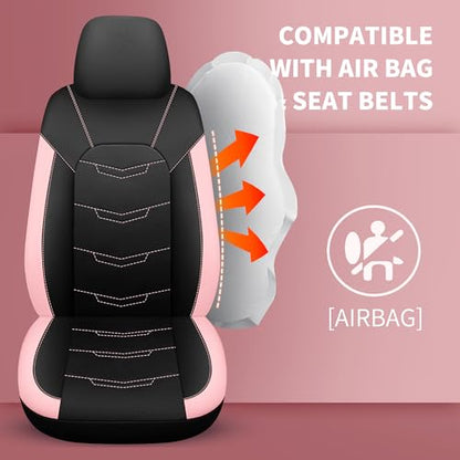 HChengkikz Pink Seat Covers, Breathable and Sport Seat Covers, Anti-Slip Universal Fit Car Seat Covers Full Set for Cars Sedans SUV and Truck (Full Seat, Black+Pink)