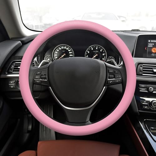 Car Steering Wheel Cover, 13 to 14.17 inches Non-Slip Silicone Steering Wheel Protector, Car Accessories Thin Soft Leather Texture Steering Wheel Protective Cover for Most Cars (Pink) - color: Pink