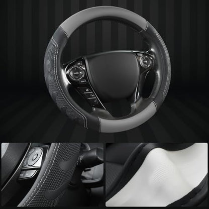 GIANT PANDA Microfiber Leather Steering Wheel Cover for Honda Accord,Civic,CR-V,HR-V,Pilot(Black+Gray-Standard Size)