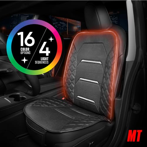 Motor Trend RGB LED Car Seat Protector with Remote 2 Pack — Color-Changing Front Seat Cover, 4 Modes (Music Sync, Pulse, Fade, Static), Universal Fit, Faux Leather Trim, Waterproof & Easy Install