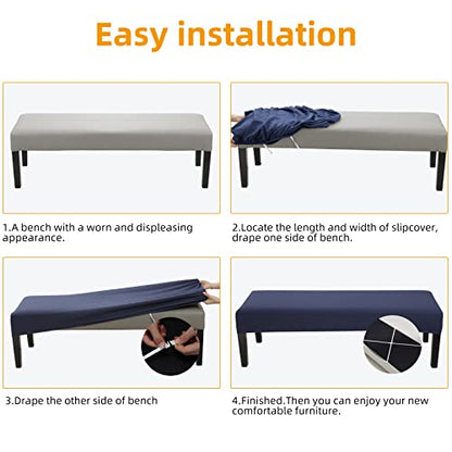 Fuloon Stretch Jacquard Dining Bench Cover - Anti-Dust Removable Bench Slipcover Washable Seat Cushion Protector for Bedroom, Kitchen, Hotel, Banquet (Navy Blue) - color: Navy Blue