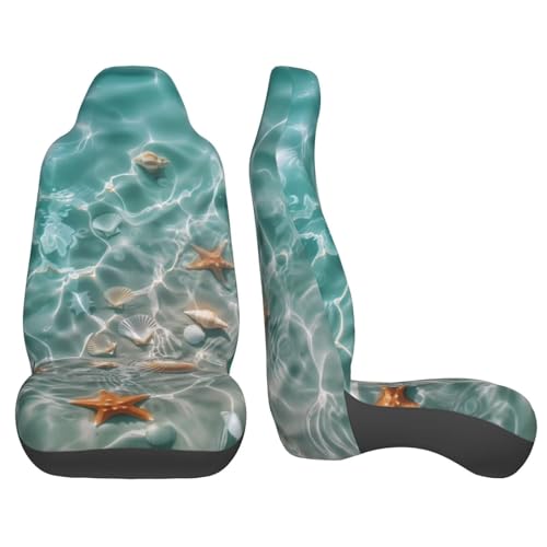 Starfish on Beach Car Seat Covers, Shell Conch Seat Protector for SUV Truck Van Sedans Teal Blue Non-Slip Cloth Vehicles Rear Bucket Seat Cover Gift for Women Men - color: Starfish