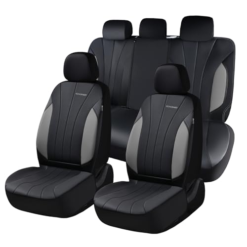 Coverado Car Seat Covers Full Set, 5 Seats Waterproof Nappa Leather Automotive Seat Protectors, Front & Rear Luxury Mesh Seat Covers,All-Weather Universal Fit for Most Cars SUVs, Trucks,Black&Grey - color: grey&black, size: FullSet