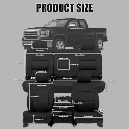 Seat Covers for Chevy Silverado & GMC Sierra 1500 2014 2015 2016 2017 2018 Front & Rear 60/40 Split Bench Full Set Foam Padded Heavy-Duty Automotive Seat Cover Set - Black - size: 14-18 Front and Rear