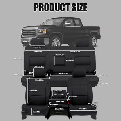 Seat Covers for Chevy Silverado & GMC Sierra 1500 2014 2015 2016 2017 2018 Front & Rear 60/40 Split Bench Full Set Foam Padded Heavy-Duty Automotive Seat Cover Set - Black - size: 14-18 Front and Rear