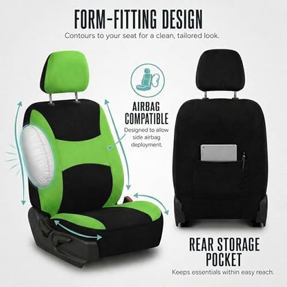 Automotive Seat Covers Green Universal Fit Combo Set with Steering Wheel Cover and Seat Belt Pad fits most Cars, SUVs, and Trucks (Airbag Compatible and Split Bench) FH Group FB030GREEN-COMBO - color: Green