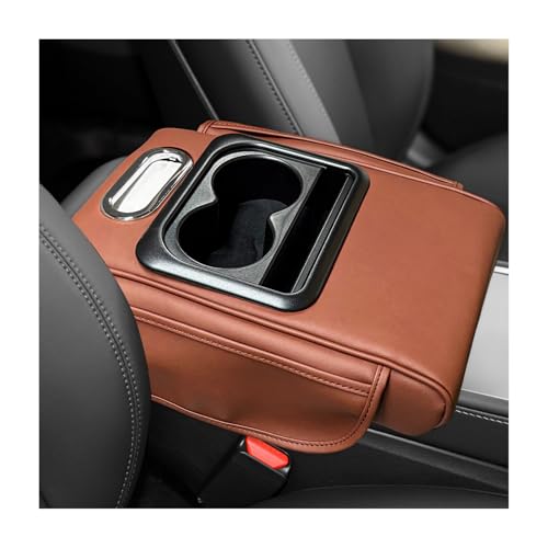 Car Center Console Armrest Pillow, Leather Car Armrest Cushion with Cup Holder & Phone Holder, Universal Armrest Storage Box Protector for Most Vehicles, Car Accessories (Brown, Normal) - color: Brown, size: Normal
