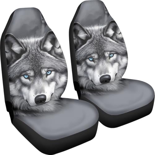 Pehede Car Seat Cover Grey Wolf Front for Cars, Easy to Install Cover Set, Accessories Auto Trucks Van SUV,2 Packs - color: Multi17