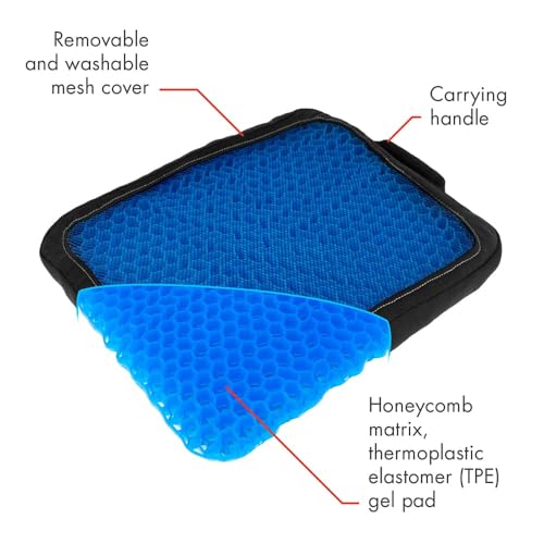HEALTHMATE Comfy Gel Cushion Gel Seat Cushion for Long Sitting for Back, Sciatica and Tailbone Pain Relief, for Office Chair, Car, Wheelchair, Long Trips (Square) - size: Square