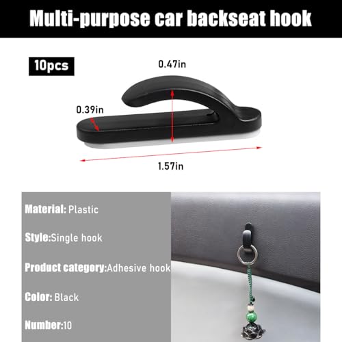 10 PCS Car Sticky Hooks, Multifunctional Vehicle Adhesive Hooks, Hanging Auto Storage Hooks for Key USB Cable Earphone Cable, Universal Interior Decor Car Accessories