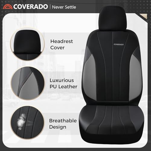 Coverado Automotive Seat Cover Full Set, Front and Rear Seat Covers, Waterproof Leather Seat Covers 5 Seats, Luxury Car Seat Protectors Universal Fit for Most Vehicles, SUV, Truck, Sedan - color: B-Gray&Black