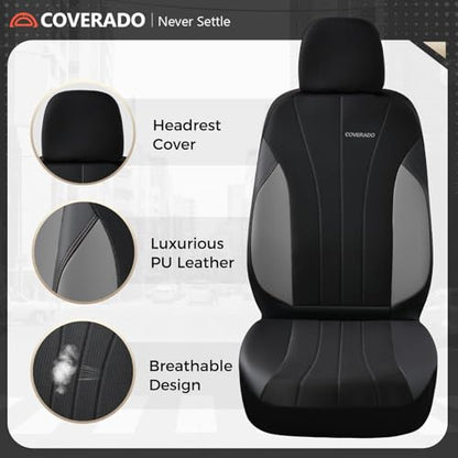 Coverado Automotive Seat Cover Full Set, Front and Rear Seat Covers, Waterproof Leather Seat Covers 5 Seats, Luxury Car Seat Protectors Universal Fit for Most Vehicles, SUV, Truck, Sedan - color: B-Gray&Black