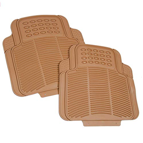 BDK Beige Heavy Duty Front & Rear Rubber Floor Mats Universal Liners for Car SUV Van & Truck, All Weather Protection with Anti-Slip Nibs, Fit Contours of Most Vehicles - color: 554-BG