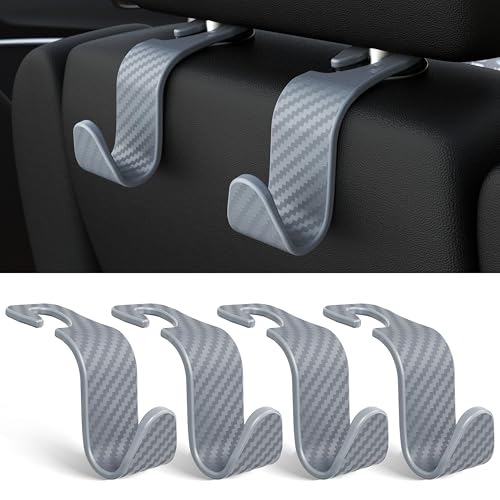 Car Seat Headrest Hook 4 Pack Hanger Universal Vehicle Car Storage Organizer for Handbag Purse Coat S Type Checkered Grey - color: Grey Checkered