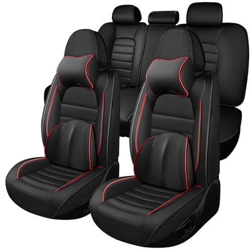 Full Set for Volkswagen Taos Seat Covers 2022-2026, Waterproof Nappa Leather Car Seat Protector, Anti-Slip & Comfortable Car seat Cover (Luxury 5 Seats Black & Red) - color: Black&Red, size: Luxury 5 Seats
