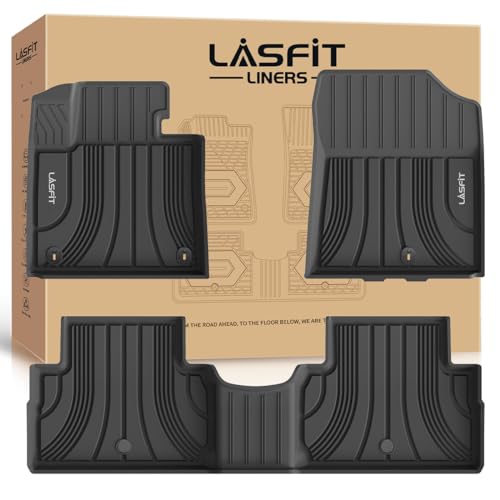 LASFIT Floor Mats for Hyundai Santa Fe 2021 2022 2023 (Only Fit Gas, Not Fit Hybrid or PHEV), All Weather TPE Custom Fit Car Floor Liners 1st & 2nd Row Mats Accessories, Black - size: 2)For Hyundai Santa Fe | 2021-2023 | Gas
