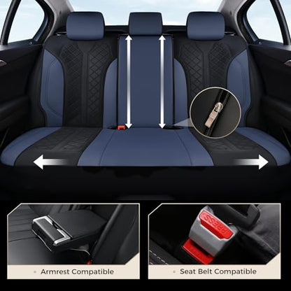 Coverado Car Seat Covers Full Set, Leather Seat Covers, Waterproof Automotive Protectors 5-Seat, Luxury Universal Fit Seat Covers for SUV, Truck, Sedan and Most Vehicles All-Weather - color: Bule&Black