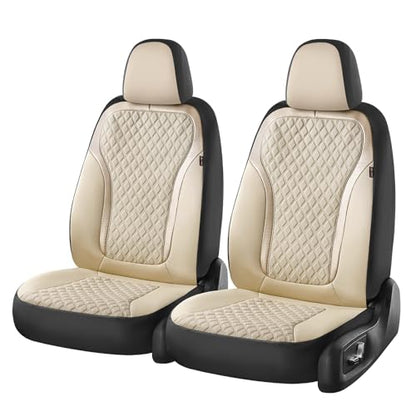 Coverado Car Seat Covers Full Set, Beige Car Seat Covers, Luxury Leather Car Seat Cover with Carbon Fiber Textured Design, Spill-Proof Seat Cushions, Automotive Seat Cover Universal Fit Most Cars - color: Beige, size: Full set