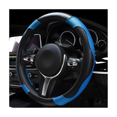 DXNQ Car Steering Wheel Cover, 15 Inch Carbon Fiber Leather Stitching Color Steering Wheel Protector, Anti-Slip Elastic Breathable Steering Wheel Cover Stylish Decor for Most Cars (Black&Blue) - color: Black&Blue