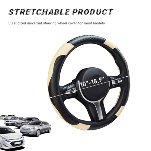 povtii Car Steering Wheel Cover, 15 Inch Leather Breathable Auto Steering Wheel Protector, Comfortable Non-Slip Vehicle Steering Wheel Covers, Universal Car Accessories (Beige, with Lining) - color: Beige, With Lining