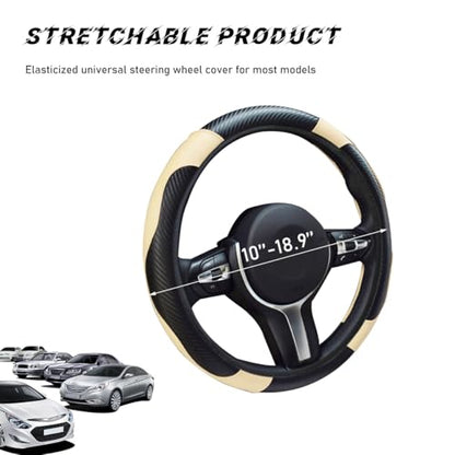 povtii Car Steering Wheel Cover, 15 Inch Leather Breathable Auto Steering Wheel Protector, Comfortable Non-Slip Vehicle Steering Wheel Covers, Universal Car Accessories (Beige, with Lining) - color: Beige, With Lining