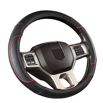 GIANT PANDA Car Steering Wheel Cover for Dodge Ram 1500 2500 3500 15.5-16 inches- Black+Red Trim - color: C-Black+Red Trim