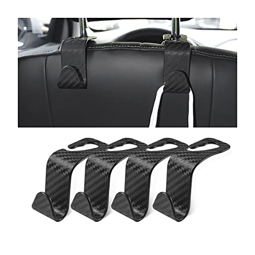 Car Back Seat Headrest Hooks, 4 Pack Carbon Fiber Stylish Back Seat Hanger for Car Handbag Clothes Coats Grocery Bags, Car Interior Accessories (Carbon Fibre/Black) - color: Carbon Fibre/Black