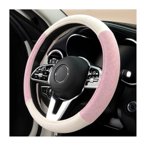 Zpana Car Steering Wheel Cover, 15" Linen Breathable Soft Anti-Slip Full Surround Vehicle Steering Wheel Protector, Automobile Interior Protection, Universal for Sedan Truck SUV (Pink) - color: Pink