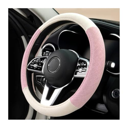 Zpana Car Steering Wheel Cover, 15" Linen Breathable Soft Anti-Slip Full Surround Vehicle Steering Wheel Protector, Automobile Interior Protection, Universal for Sedan Truck SUV (Pink) - color: Pink