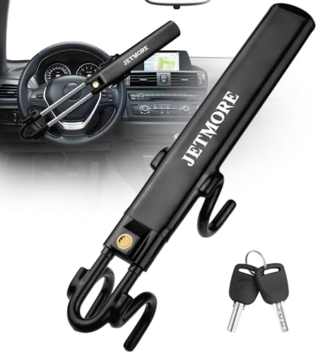 Jetmore Car Steering Wheel Lock Anti-Theft Device, Car Lock Steering Wheel, Wheel Locks for Cars, Anti-Theft Car, Two-Hook, Reinforced Alloy Steel, Fit for Street & Overnight Parking, High-Risk Areas - color: Black