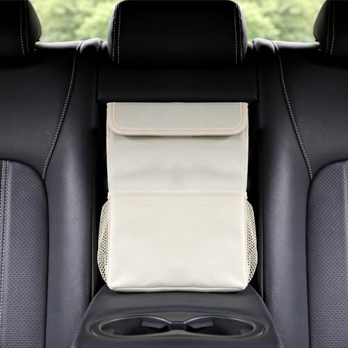 AOKJOY Car Garbage can with lid Leak Proof Vehicle Trash Can 3 Storage Pockets Hanging Waterproof car Trash Bag for SUV Beige - color: beige