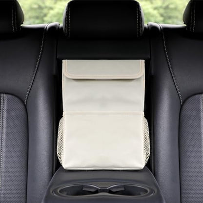 AOKJOY Car Garbage can with lid Leak Proof Vehicle Trash Can 3 Storage Pockets Hanging Waterproof car Trash Bag for SUV Beige - color: beige