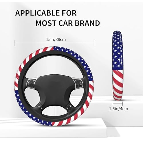 American Flag Steering Wheel Cover - Retro United States Flag Steering Wheel Car Cup Holder Pad 2 Pack 15 Inch Steering Wheel Cover Women Men Anti Slip Breathable Wheel Cover - color: American flag