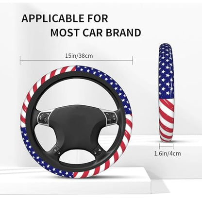 American Flag Steering Wheel Cover - Retro United States Flag Steering Wheel Car Cup Holder Pad 2 Pack 15 Inch Steering Wheel Cover Women Men Anti Slip Breathable Wheel Cover - color: American flag