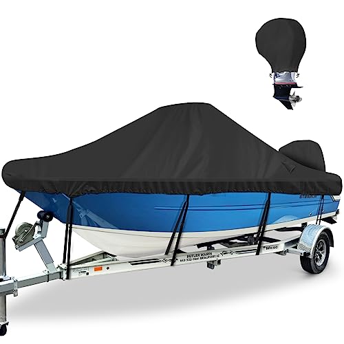 Waterproof Center Console Boat Cover 20-22ft, Heavy Duty 1300D Marine Grade Polyester Canvas 20' 21ft 22 Foot Boat Center Console Covers, Black - color: Black, size: 20'-22' Long (Beam Width up to 106")