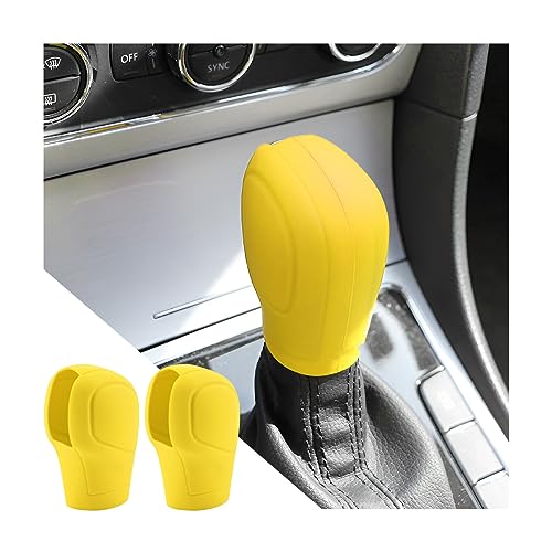 AICEL 2 Pcs Car Gear Shift Knob Cover, Elastic Silicone Car Automatic Shift Protector Cover, Universal Anti-Slip Auto Knob Gear Stick Protector for Men Women, Vehicle Accessories - color: Yellow