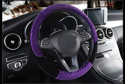 Winter 38cm Premium Soft Short Fur Car Steering Wheel Cover High-Density Warm Plush Steering Wheel Protector Cover Purple - color: Purple