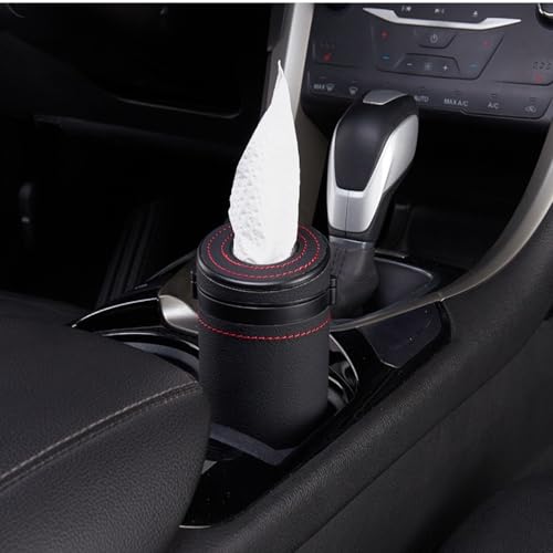 2 Pcs Car Tissue Holder, Multi-Purpose Round PU Leather Paper Tube with Window Breaker for Travel Facial Tissues Organizer, Car, Home, Bathroom, Office Use(Black&Brown)