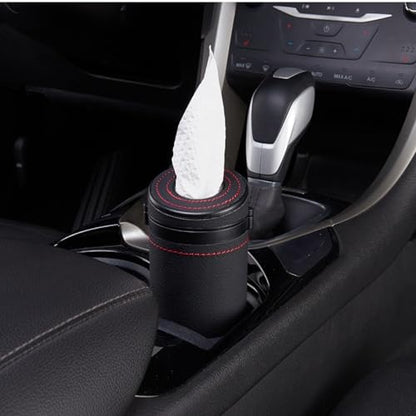 2 Pcs Car Tissue Holder, Multi-Purpose Round PU Leather Paper Tube with Window Breaker for Travel Facial Tissues Organizer, Car, Home, Bathroom, Office Use(Black&Brown)