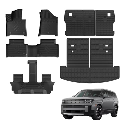 Cargo Liner Compatible with 2024-2026 Hyundai Santa Fe 6&7 Seater Floor Mats Kick Mats Trunk Mat Liner TPE 2025 Santa Fe Accessories (Floor Mats+2nd Row Kick Mats+Trunk Mat with Backrest Mat) - color: Floor Mats+Trunk Mat with Backrest Mat+Kick Mats