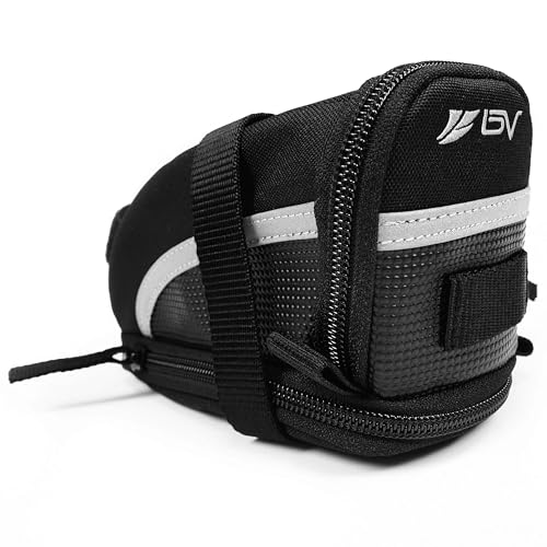 BV Strap-On Bike Bag with Reflective Material - Saddle Bag with Seperate Divider for Small Items for All Your Essentials - Bike Pouch with Taillight Hanger for Maximum Safety - size: Large, style: Cycling Bag