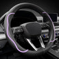 Nappa Leather Steering Wheel Cover. Stylish Striped Design, Universal fit for 14.5–15-inch Steering Wheels, Slip-Resistant and Breathable, Protects the Steering Wheel. Black and Purple - color: Black and Purple