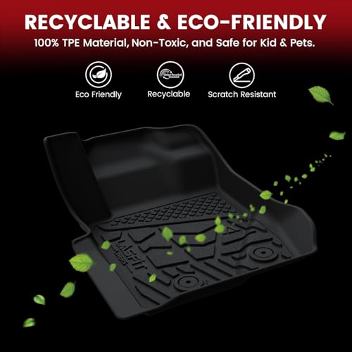 LASFIT Floor Mats for Ford Ranger 2026 2025 2024 SuperCrew Cab All Weather Truck Protector TPE Carpeted Floor Liners, Front and Rear Row, 3pc Black - style: 7) Ranger| 24-25 | 2Rows
